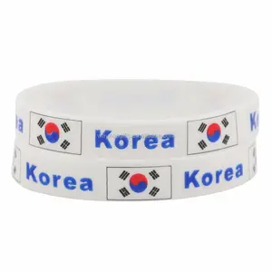 Bracelet ouvert en Silicone pour adultes, de couleur blanche, coréen, drapeaux pays de motivation