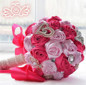 Seta di Lusso Rosa con Nastro di Raso Bouquet Da Sposa Per Le Spose Damigella D'onore Da Sposa Hand Holding Fiore - Product Image 6