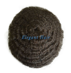 Elegante Postizo de Cabello Humano Natural Indio para Hombre, con Base de Encaje Suizo Superfino de 10 mm, Estilo Afro Ondulado y Rizado - Product Image 3
