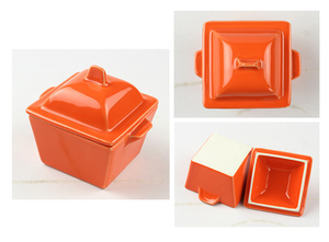Orange grès casserole soupe stock pots avec cocotte - Product Image 4