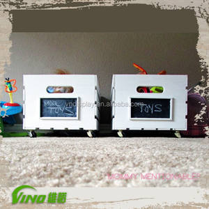 Custom Painting Wooden Kids Storage Box Wholesale, handmade toys and gift storage <b>bin</b> with <b>wheels</b>, removable chalkboard food box - Product Image 5