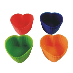 Set of 12pcs silicon heart cupcake cups, liners, muffin cake mold, baking tools, BPA free, reusable, color assorted