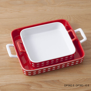 Factory Custom Microwave Safe Stoneware Bread Cake Spaghetti Bakery Dish Ceramic square Rectangular <strong>Baking</strong> <strong>Tray</strong> <strong>Set</strong> With Handles - Product Image 5