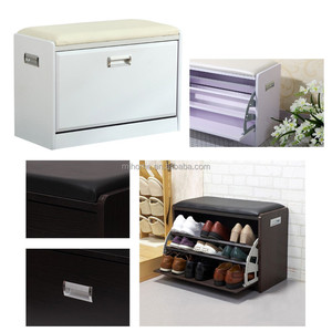 Black Wooden <strong>Shoe</strong> Cabinet Closet Storage <strong>Rack</strong> + PU Seat Bench Entryway <strong>Hallway</strong> - Product Image 1