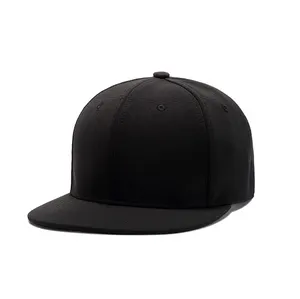100% البوليستر الأسود شقة واسعة بريم الهيب هوب قبعة قبعة رجالية Snapback قبعة