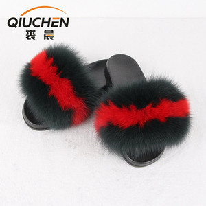 Piel de lujo de las mujeres diapositivas con Real Silver Fox Fur zapatillas para viajar verano piel señora sandalias de moda - Product Image 5