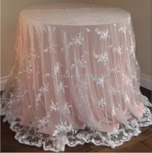 TL002P fancy white wedding lace table cloth overlay