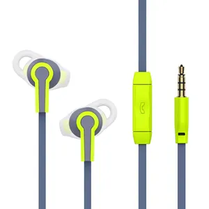 Wired stereo in ear rubber coating rich bass sport earphone headphone for oem customized portable media and player Flat cable