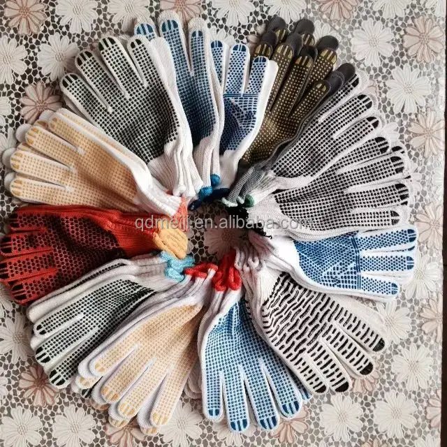 Grosir pabrik harga putih knit cotton pvc bertitik sarung tangan keselamatan kerja