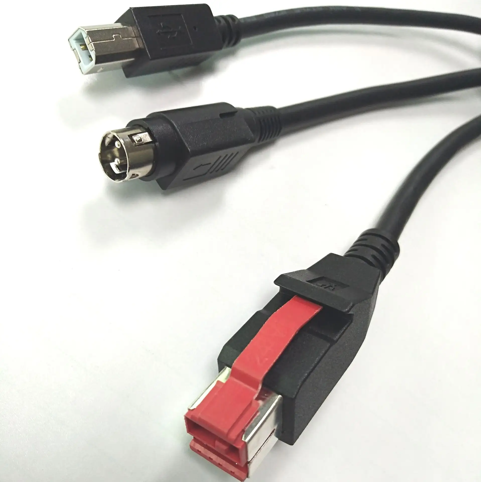 Nach Maß 1 mt Y typ 24 v PoweredUSB Kabel mit MINI DIN 3pin plus USB B stecker kabel für drucker