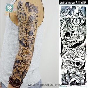 <span class=keywords><strong>Tatuaje</strong></span> Temporal Grande de <span class=keywords><strong>Flores</strong></span> No Tóxicas AC-023/2016, Diseño de <span class=keywords><strong>Calavera</strong></span> y Pistola de Terror, para Brazo Completo, para Mujeres - Product Image 4