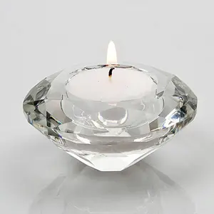 Candelabro redondo de cristal con diamantes y luz de té
