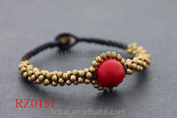 Nouveau Design Corail Rouge perle Ronde Bracelet En Laiton cloche de yoga bijoux bracelet