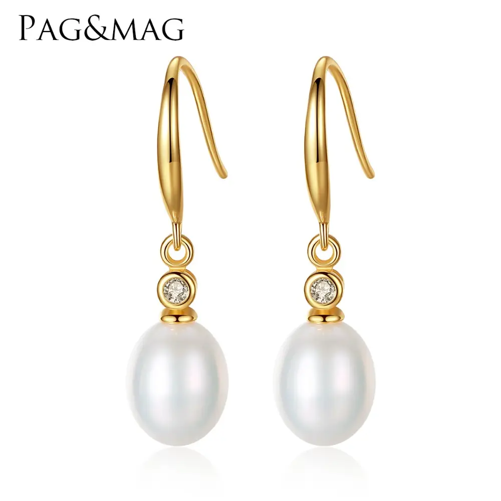 PAG&MAG Brand Classic Fine Jewelry Women Gift Freshwater Natural Pearl S925 Silver Jewelry Wire Hook Drop Earrings