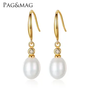 PAG & MAG Marke Classic Fine Jewelry Frauen Geschenk Süßwasser Natural Pearl S925 Silber Schmuck Draht Haken Tropfen Ohrringe