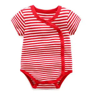 新款设计条纹或印花有机竹制婴儿紧身衣夏季婴儿连体衣婴儿紧身衣