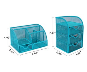 Biểu Tượng Tùy Chỉnh Màu Xanh Bột Tráng Kim Loại Bàn Đặt, Văn Phòng TrườNg Kim Loại Lưới Lưu Trữ Bàn Đặt Với Ngăn Kéo - Product Image 6