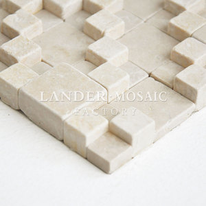 Mosaico de Mármol Beige Lander Stone, Diseño de <span class=keywords><strong>Cubo</strong></span> de <span class=keywords><strong>Rubik</strong></span>, Mosaico 3D para el Fondo del Bar - Product Image 4