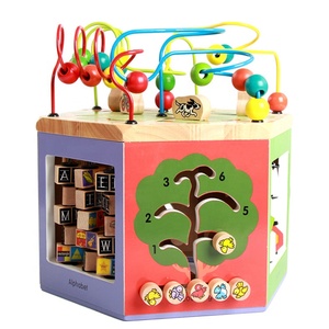 <span class=keywords><strong>Cube</strong></span> multifonction en bois pour activités, 6 côtés, jouet éducatif, coccinelle, perles - Product Image 1