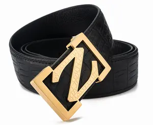 3.8cm width Hot sales hand craft custom Z logo screw removable beaded buckle logo,mens 100% italian genuine leather belts