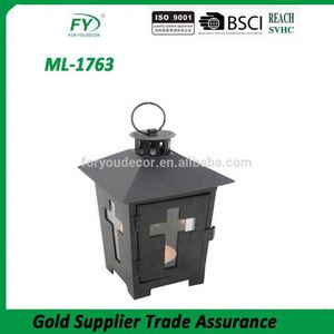 Đèn lồng kim loại màu đen với thiết kế chéo nghĩa trang kim loại đèn Lồng nến Matt Đèn Lồng Nến Đen - Product Image 2