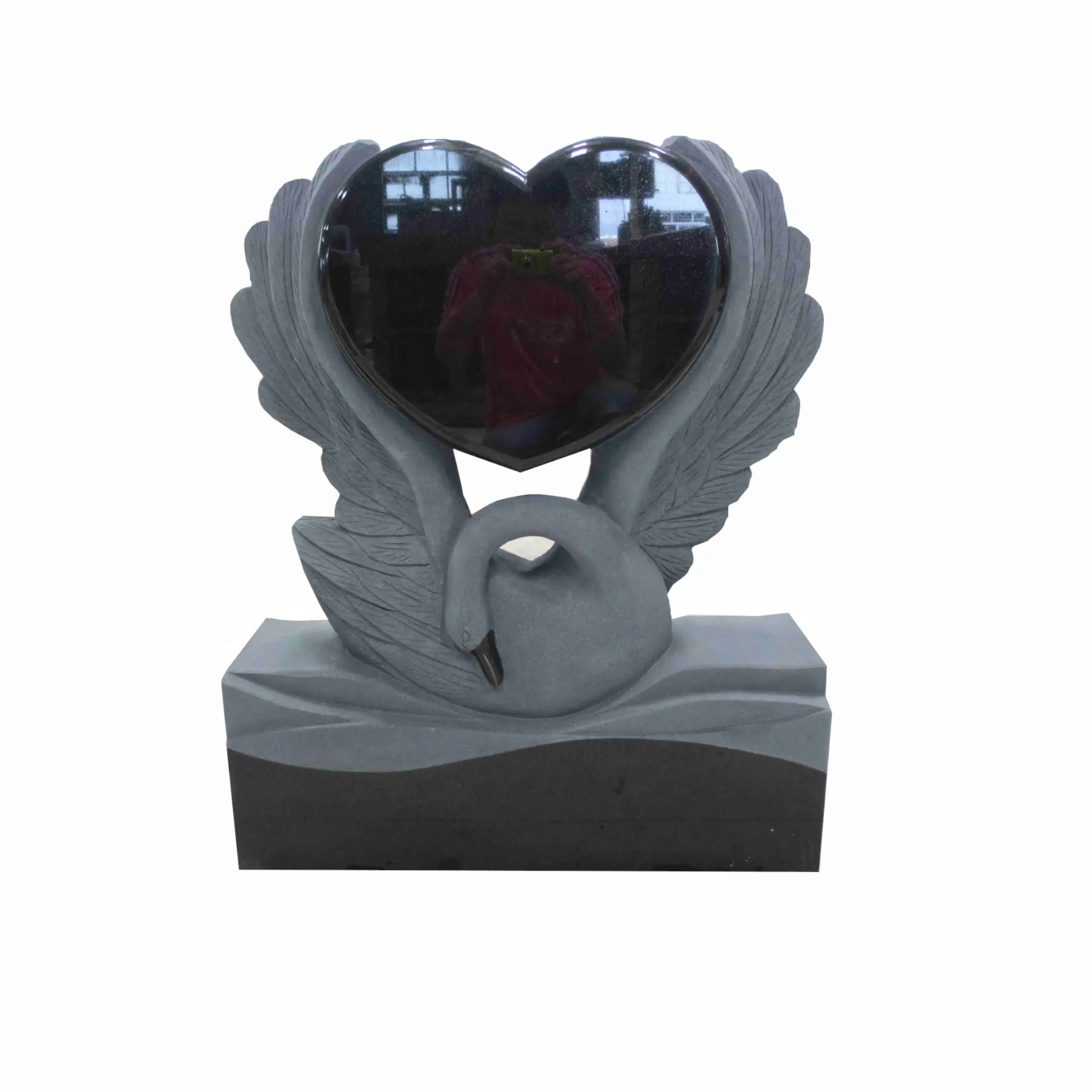 مصممة على شكل قلب بجعة من الجرانيت الأسود للاستخدام في المقبرة شواهد تذكارية