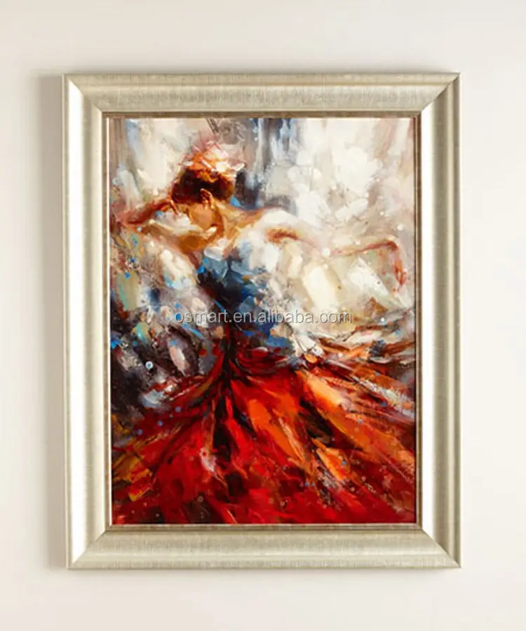 装飾印象のための純粋な手作りダンサーキャンバス油絵肖像画のキャラクターキャンバスに絵を描く赤いスカートダンサーアート