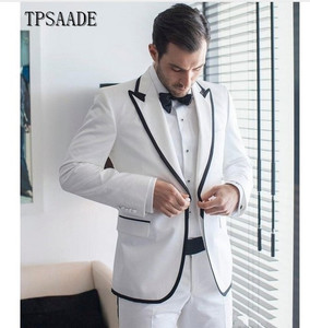 Traje de Hombre <span class=keywords><strong>Blanco</strong></span> <span class=keywords><strong>para</strong></span> Bodas y Eventos Elegantes con Solapa Negra en Punta WF818 - Product Image 2