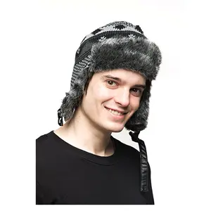 Invierno grueso estilo ruso cálido invierno para hombre militar Ushanka trampero sombreros de Bombardero