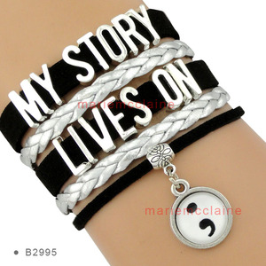 Punto y coma tema mi historia vive en mi historia no ha terminado todavía de salud Mental suicidio depresión conciencia pulseras de cuero - Product Image 4