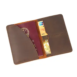 Capa para carteira de couro vintage, estilo crazy horse genuíno, porta-passaporte, capa para homens e mulheres com slot para cartão
