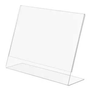 Wholesale slant acrylic display stand sign menu holder L shape Cheap price tag holder acrylic desk A4 A5 Brochure holder