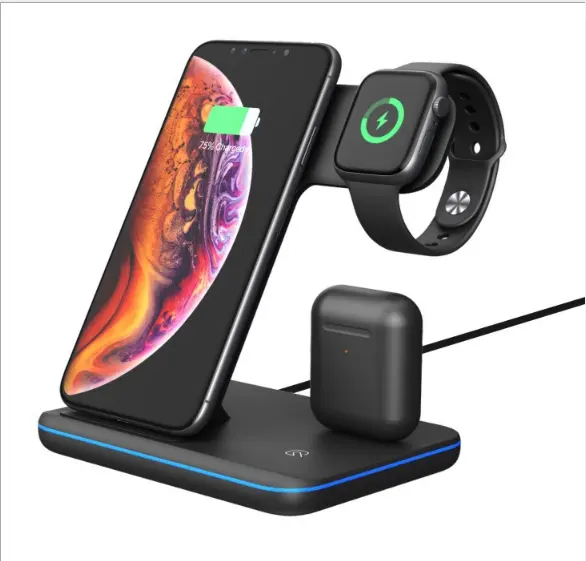 Multifunctional Fast wireless QI charger for Apple device, 15W wireless charger stand for iphone 14 13 12 Xs max Xr smart phone