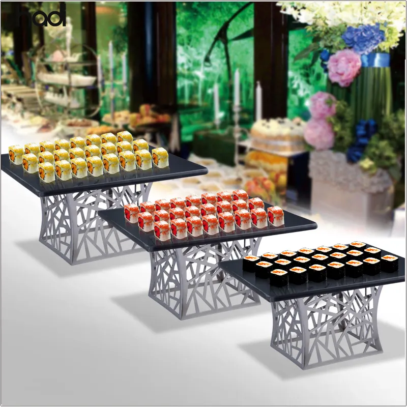 Dubai Restaurant Apparatuur Buffet Server Tafel Top Wedding Cake Display Rack Fancy Zwart Glas Plaat Cup Cake Stand Display