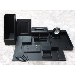 Luxury Black Business Table Organizer 11 Pieces PU Leather office Desk Set