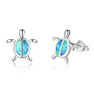 Hotsales 925 en argent sterling Animal Tortue en gros Opale Boucles D'oreilles en pierre