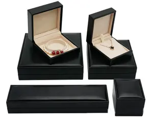 Özel yapılmış siyah Pu deri özel takı için ambalaj kutusu yüzük küpe kolye kolye kutuları düğün hediye