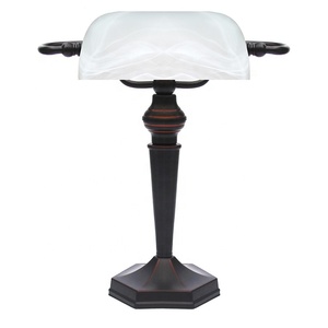 M1098 <span class=keywords><strong>Glass</strong></span> Shade <span class=keywords><strong>Banker</strong></span> Bronce antiguo retro lectura minimalista estudio dormitorio lámpara de mesita de noche - Product Image 3