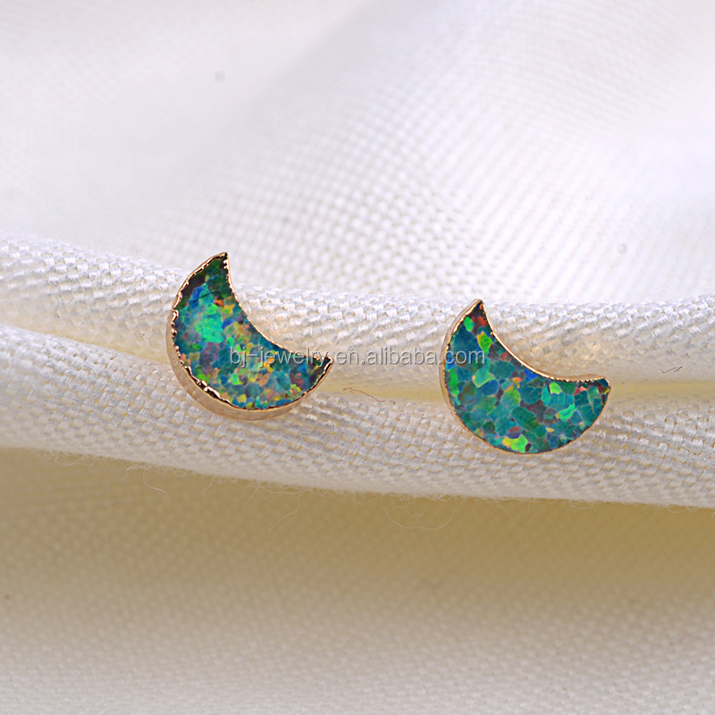 Nuevo diseño de moda Luna forma druzy piedra oro Stud mujeres pendiente joyas