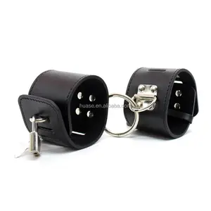 Bondage Locking PU Wrist & Ankle Restraints O Ring Connected Restraints BDSM Sex Toy