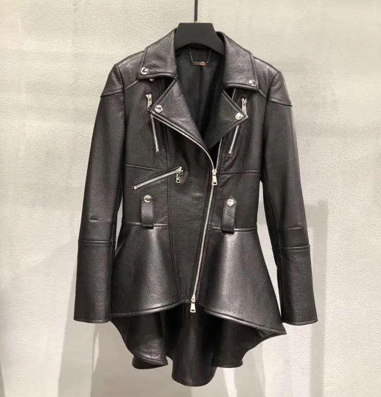 Büro Dame Stil Moto Jacke Kleidung Smoking Jacke Frauen Blazer Schwarz Echtes Lamm Nappa Leder Jaket Frau