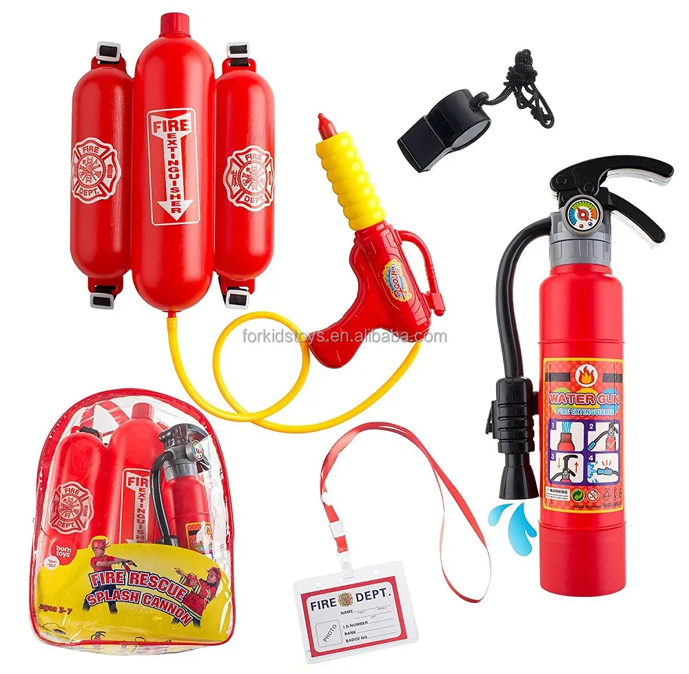 5pcs deluxe fireman toy set,kids summer backpack toys water gun