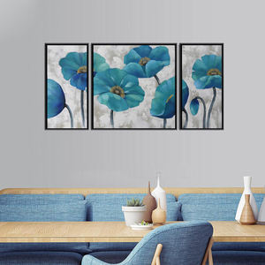 Dipinto <span class=keywords><strong>a</strong></span> Olio <span class=keywords><strong>su</strong></span> <span class=keywords><strong>Tela</strong></span> Astratto con Fiori, 3 <span class=keywords><strong>Pannelli</strong></span>, Arte Moderna Turchese per Soggiorno - Product Image 3