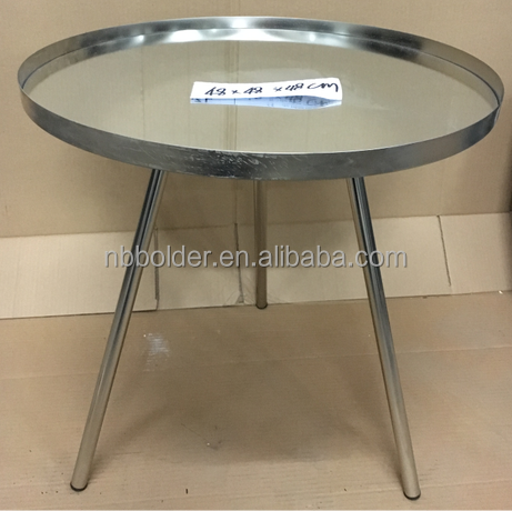 Décor à la maison en métal cadre 3 jambes argent chrome finition tour de roulement café thé plateau table d'appoint
