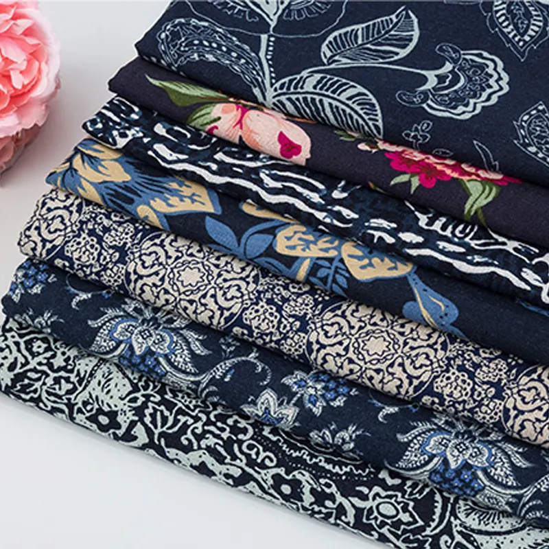 Retro-Baumwoll-Leinen mischung Batik bedruckter Blumen stoff für Kleidung im chinesischen ethnischen Stil