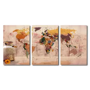 Quadro de parede com mapa mundi, quadro de tela impresso de baixo custo para decoração de sala de estar