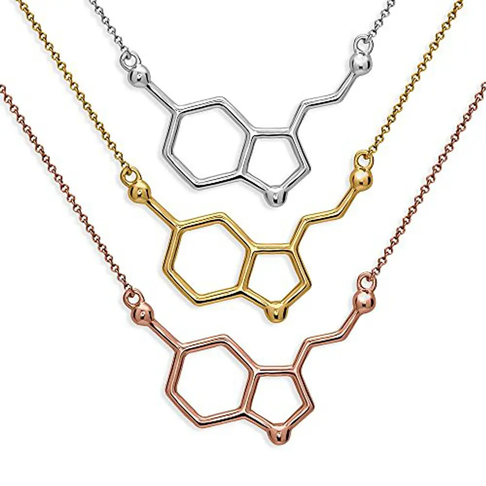 Olivia 18k Gold Long Chain Charm Chemistry Promotional Items Healing Jewelry Serotonin Molecule Necklace