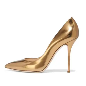 Cuir verni doré supérieur 2018 nouveau Style populaire bout pointu 10cm de haut <span class=keywords><strong>chaussures</strong></span> habillées femmes <span class=keywords><strong>chaussures</strong></span> à talons hauts modernes - Product Image 1