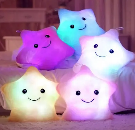 Coussin led usb en peluche, étoile colorée, type étoile, clignotant, oreiller