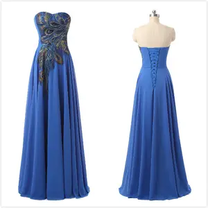 Luxury Strapless Blue Long Evening Dresses 2017 Formal Evening Party Dresses